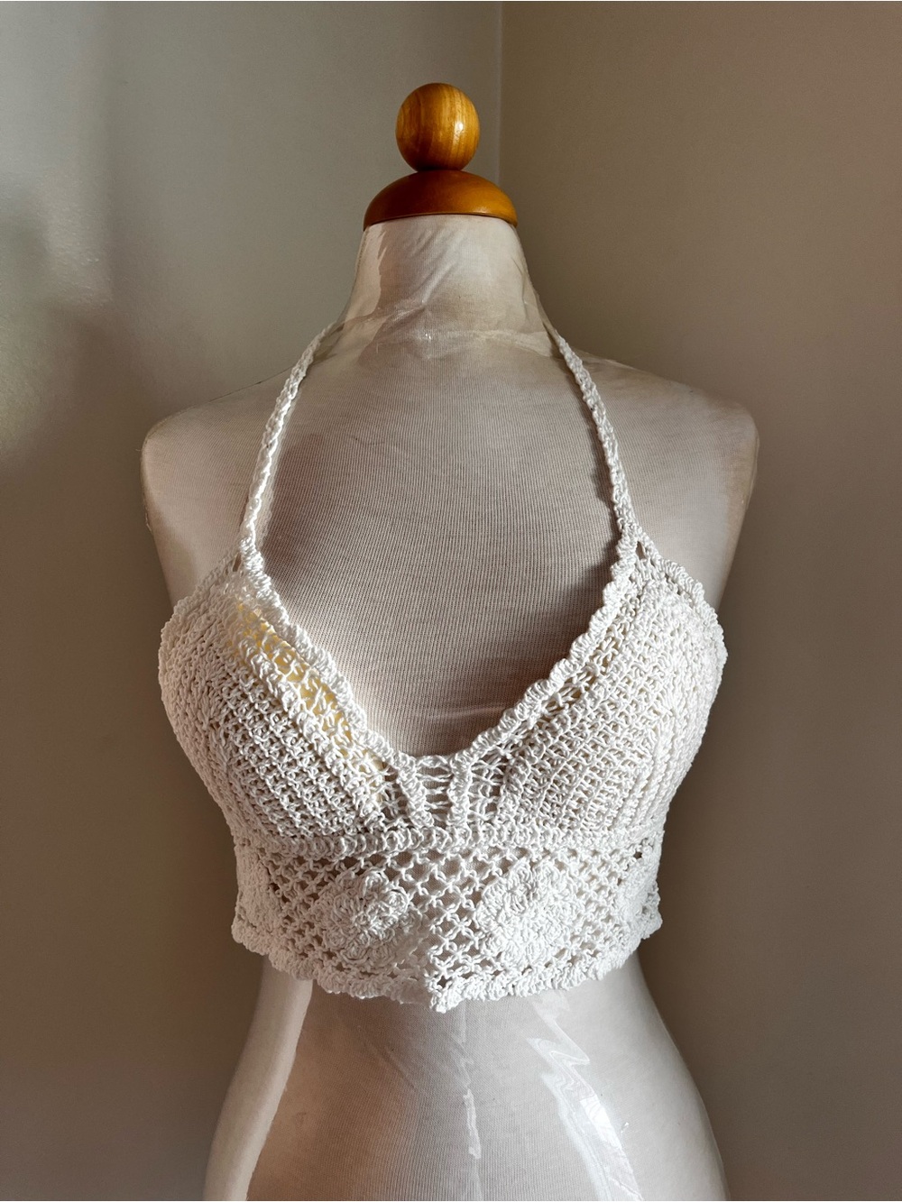 White Crochet Halter Crop Top